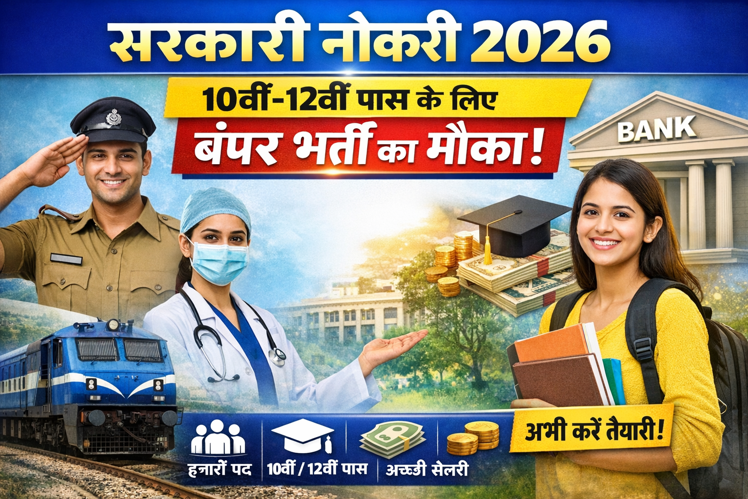 सरकारी नौकरी 2026: 10वीं–12वीं पास युवाओं के लिए सुनहरा मौका, हजारों पदों पर भर्ती