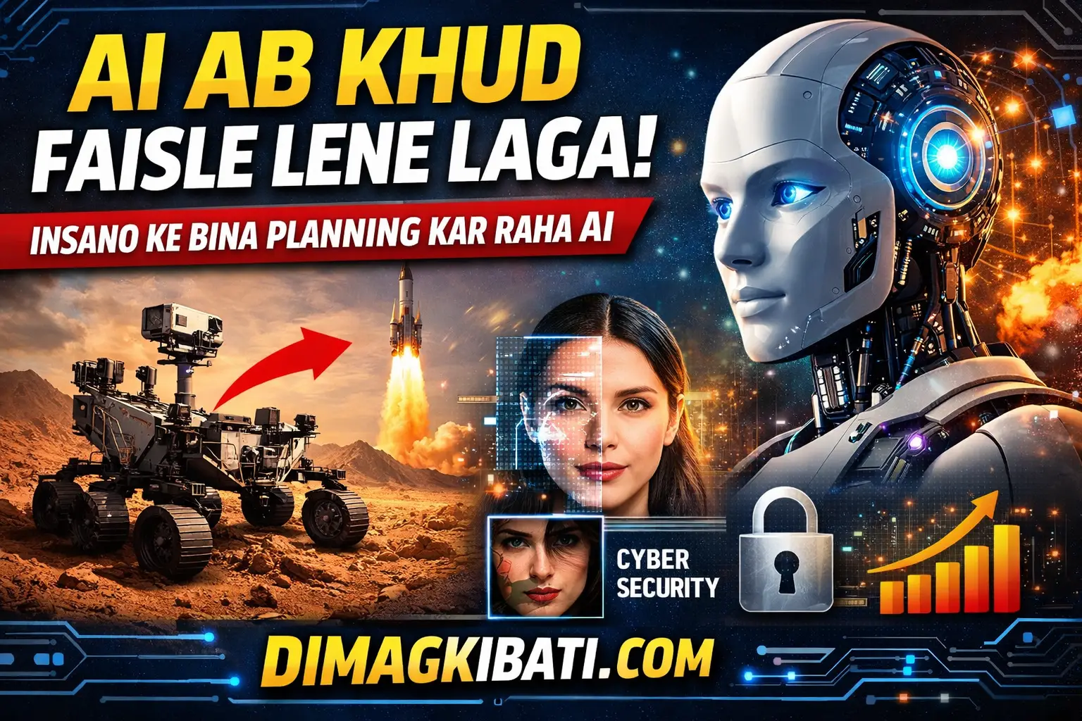 AI news thumbnail showing artificial intelligence making decisions without humans, futuristic robot, Mars rover planning autonomously, latest AI technology update 2026 – DIMAGKIBATI.COM