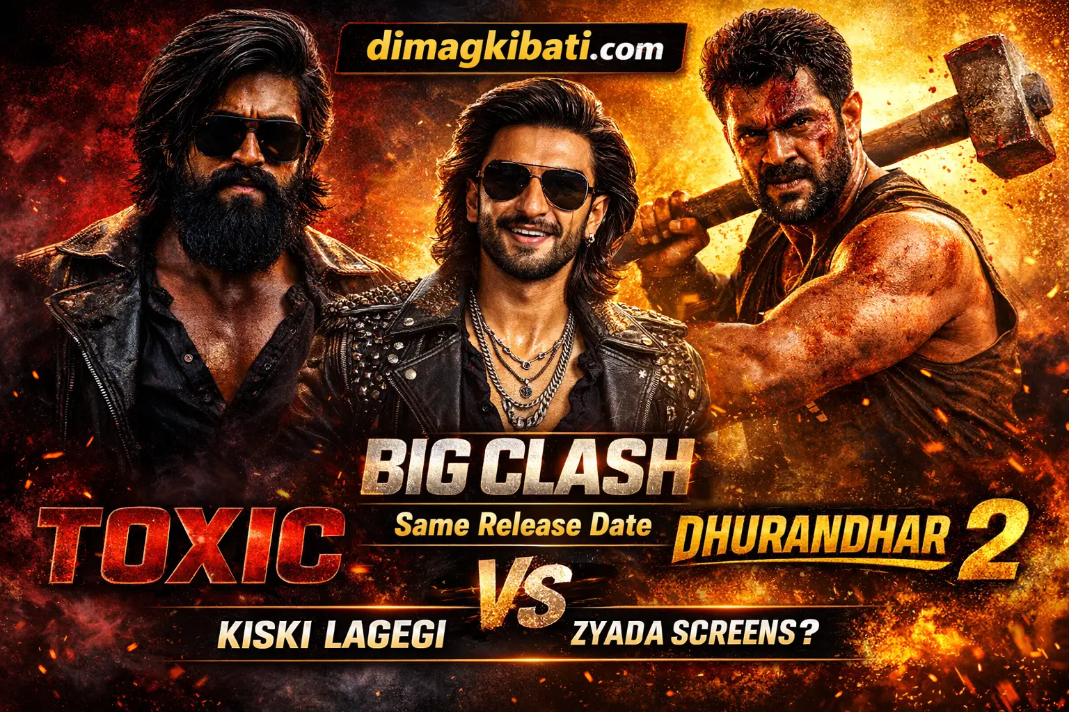 Toxic vs Dhurandhar 2 big clash thumbnail featuring Yash and Ranveer Singh, same release date box office clash, kis movie ko milengi zyada screens – dimagkibati.com