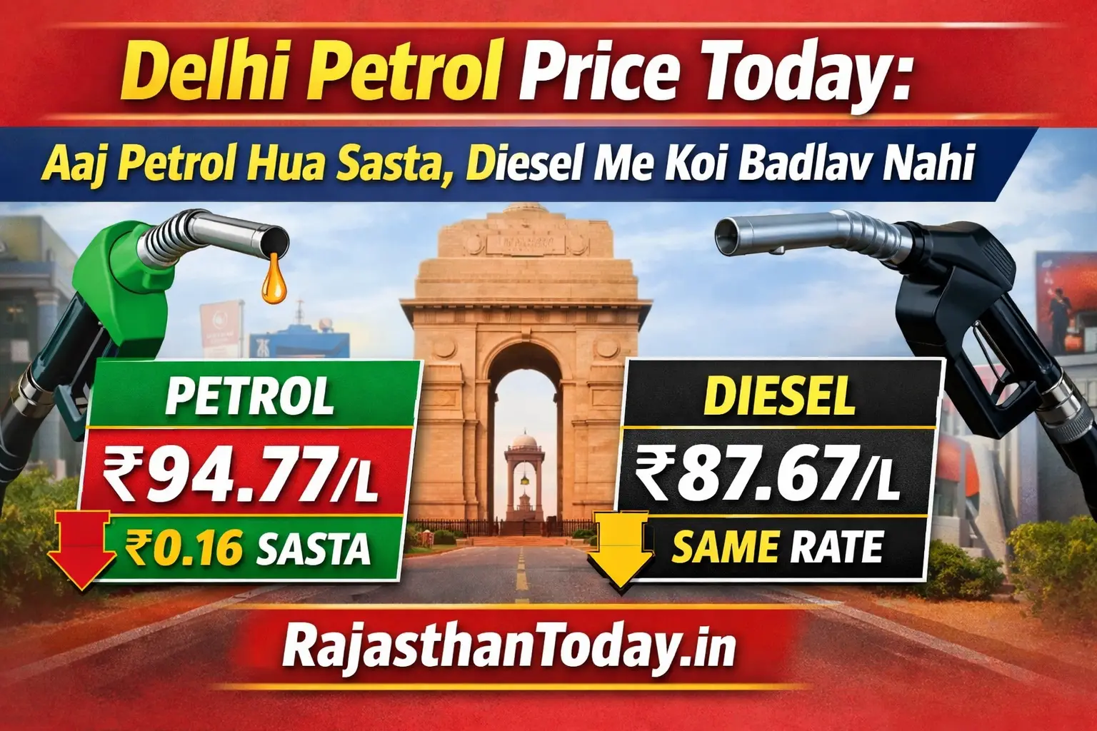 Delhi petrol diesel price today thumbnail, petrol price reduced by 16 paise, diesel rate unchanged, fuel price news, dimagkibati.com